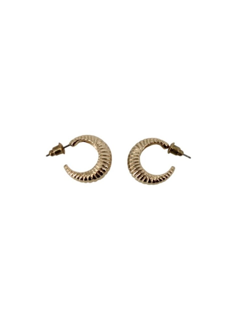 Goldtone Ribbed Hoop Earrings Pierced Gold Tone Vintage 94664